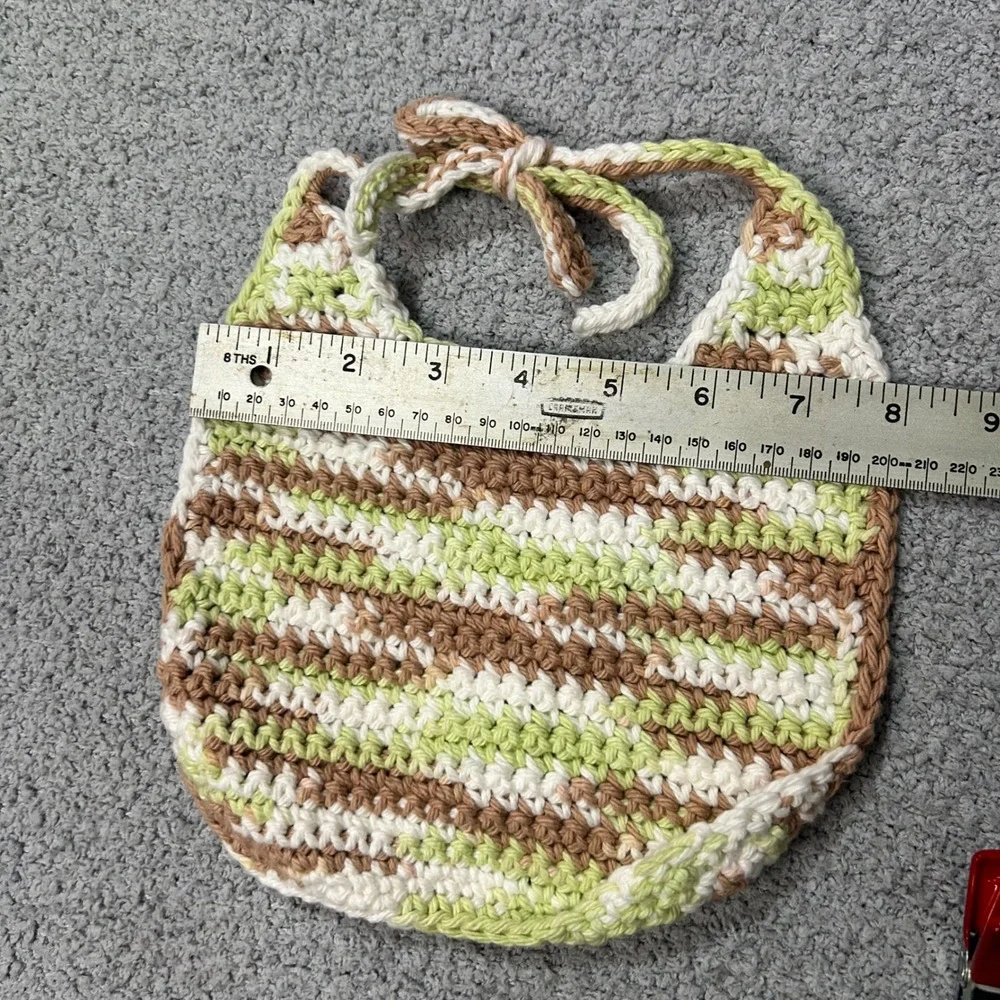 Handmade Crochet Bib and Booties Green‎ Tan Gift Cottagecore Boho New Pictures